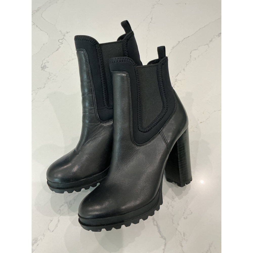 Aldo Black Leather Lug Sole Block Heel Ankle Boots Womens 8 Chelsea Bootie - Picture 7 of 7
